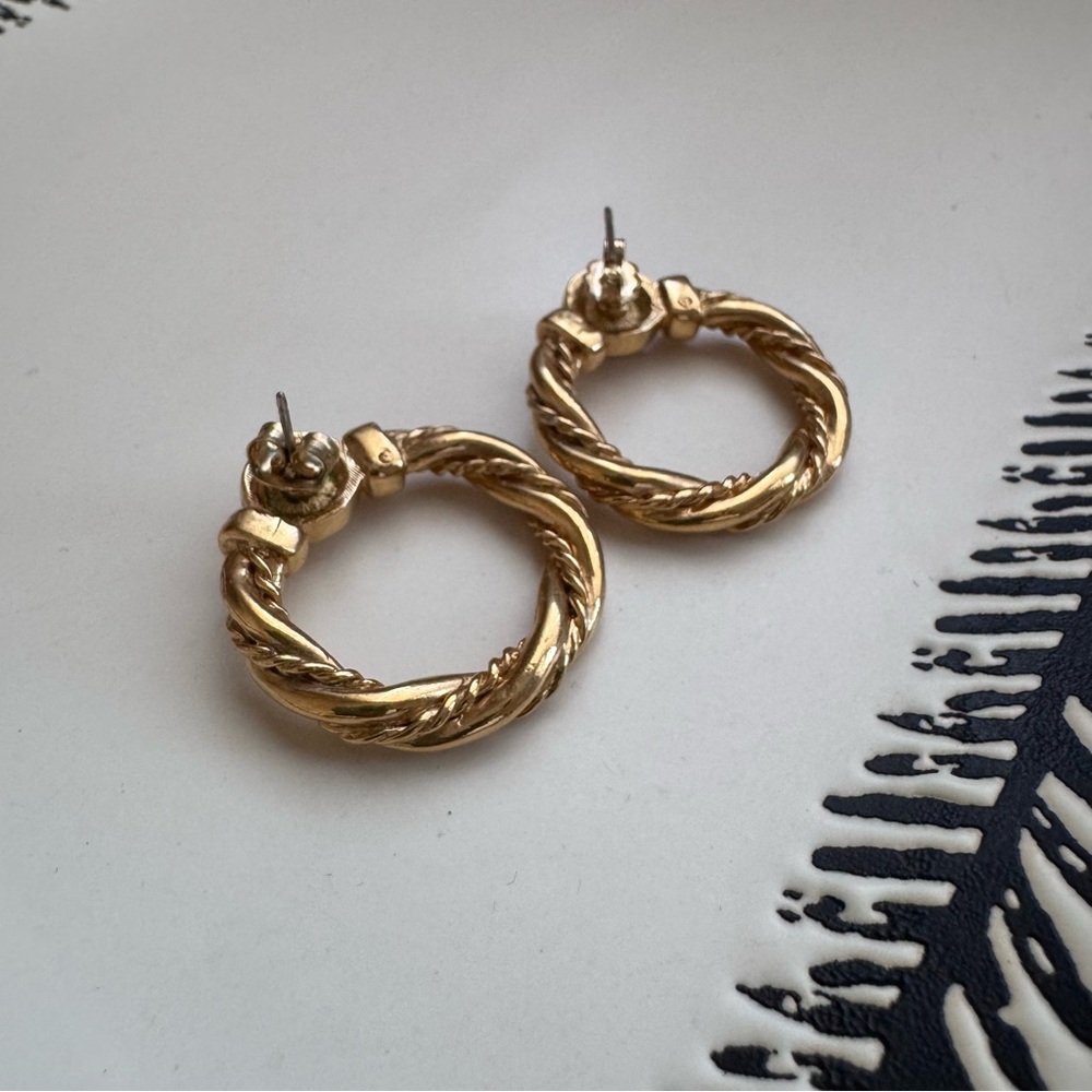Vintage Monet Gold-Tone Twisted Hoop Earrings - Picture 5 of 6